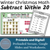 Christmas Math Worksheets Subtraction Within 20 Winter Act