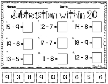 Subtraction Within 20- Cut and Paste Pack- Engage New York Supplement