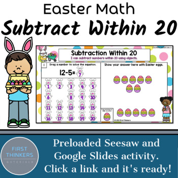 Preview of Subtraction Within 20 Digital Easter Math Games for Google Slides Seesaw Free