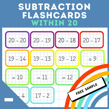 Preview of Subtraction Within 20 Flashcards for Fact Fluency | FREE