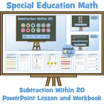 Preview of Subtraction Within 20 - PowerPoint Lesson and Workbook - Special Education Math