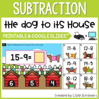 Preview of Subtraction Within 20 Task Cards & Google Slides™ - First Grade Math Center