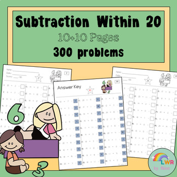 Preview of Subtraction Within 20 Worksheets ,  Fact Fluency Subtraction