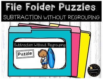 Preview of Double Digit Subtraction Without Regrouping File Folder Puzzles Summer Theme