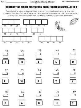 2nd Grade Subtraction Without Regrouping Review - Math Mystery | TpT