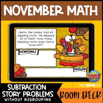 Preview of Subtraction Word Problems 2 Digit | Digital Math Center | NOVEMBER | Boom Cards