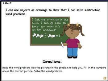 Preview of Subtraction Word Problems: Activeboard Center (K.OA.2)