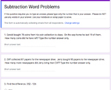 Subtraction Word Problems | Google Form