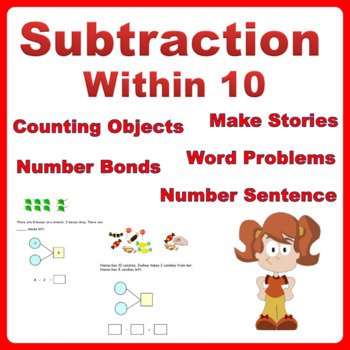 Preview of Subtraction (within 10) Word Problems Grade K-1 (Distance Learning)