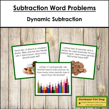 Preview of Subtraction Word Problems Set 2 (color-coded) - Dynamic Subtraction Questions