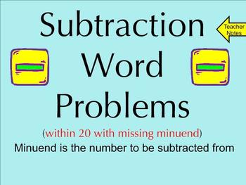 Preview of Subtraction Word Problems Within 20 With Missing Minuend - Smartboard