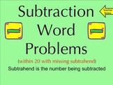 Subtraction Word Problems Within 20 With Missing Subtrahen