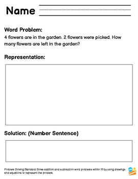 Preview of Subtraction Word Problems Within 5 - Bonus CCSS Rubric Includedd