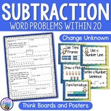 Subtraction Word Problems within 20 Change Unknown Think Boards