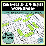 Subtraction Worksheet 3 & 4-Digit w/ Regrouping Across Zeros 