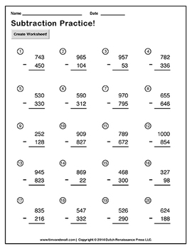 Subtraction Worksheet Maker - Create Infinite Math Worksheets! | TpT