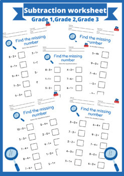 Preview of Subtraction Worksheet for grade 1, grade 2 and grade 3