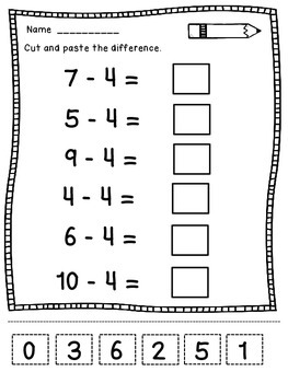 Subtraction to 20 Cut and Paste by Dana's Wonderland | TpT