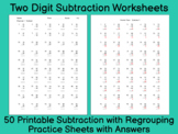 Subtraction Worksheets.  50 Double Digit Subtraction with 