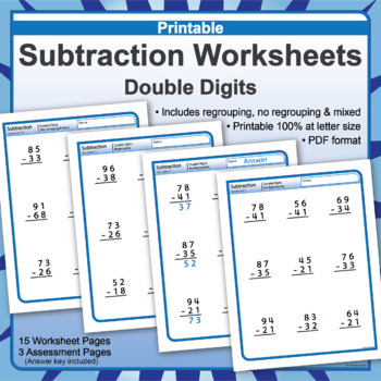 Subtraction Worksheets | Double Digits | Printable by Tinkering Tadpole