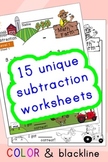 Subtraction Worksheets! Level 1 of 5. Color & Blacklines w