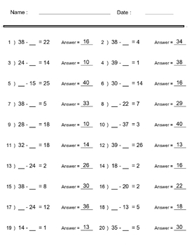 Subtraction Worksheets - Missing Number Subtraction Worksheets ...