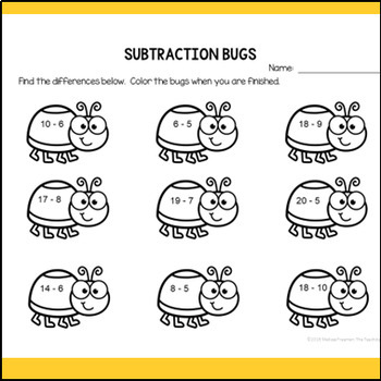 Subtraction Worksheets NO PREP by The Teaching Rabbit | TpT