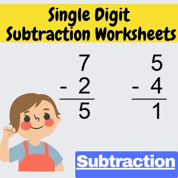 Preview of Subtraction Worksheets - Single Digit Subtraction Worksheets - Vertical Format