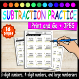 Subtraction Worksheets Subtract 3-digit numbers, 4-digit n