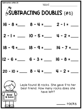 Subtraction Worksheets (Subtraction within 20) | TPT