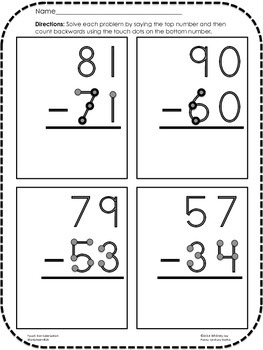 subtraction worksheets touch dots singledouble digit no regrouping