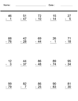 Subtraction Worksheets - Zero to 99 Subtraction Worksheets Vertical ...