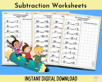 Preview of Subtraction Worksheets for Years 2 and 3| Find the missing number| Word problems