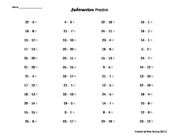 Preview of Subtraction Worksheets - self-generating