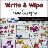 Subtraction Write and Wipe FREE Sample Subtract within 5