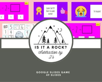 Preview of Subtraction by 2 Is it a rock? Kindergarten Google App | Virtual Learning Game
