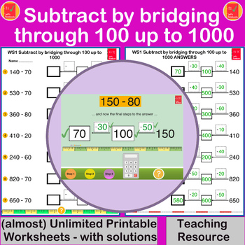 Preview of Subtract by bridging through 100s up to 1000
