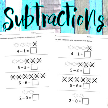 Preview of Subtraction for PreK - Kindergarteners (Eng. & Span.)