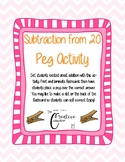 Subtraction from 20 peg activity flashcards