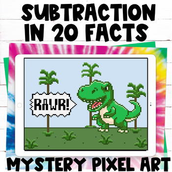 Preview of Subtraction in 20 Math Facts Digital Mystery Pixel Art Activity Self Correcting