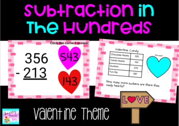 Preview of Subtraction in the Hundreds with Regrouping - Valentine Theme 