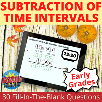 Preview of Subtraction of Time Intervals Telling Time Boom Cards