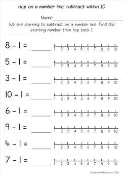 subtraction on a numberline worksheets by learn with miss w tpt