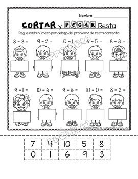 restas subtraction printables and games in spanish kindergarten