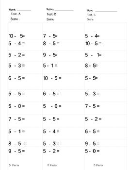 Subtraction timed tests with completion certificate and punch card