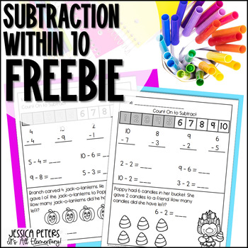 Preview of Subtraction Worksheets | Facts to 10 | Count On to Subtract Within Ten