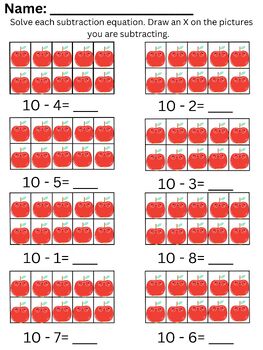 Preview of Subtraction to 10 worksheet