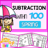 Color by Number Subtraction to 100 with Mystery Word Spring