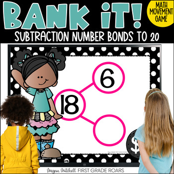 Preview of Subtraction to 20 Number Bonds Math Movement Projectable Game Bank It