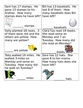 Preview of Subtraction to 20 Word Problems